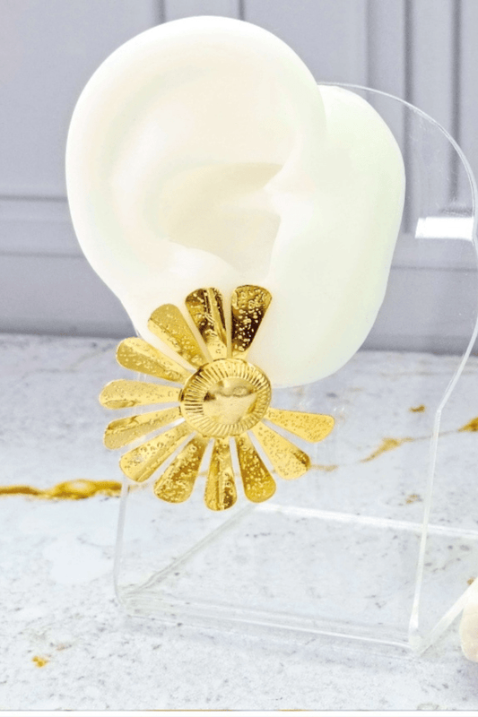 Sunflower Detail Statement 18K Gold Plated Earrings - Gold EARRINGS for women Vacation Outfits Birthday Dresses Going Out Looks