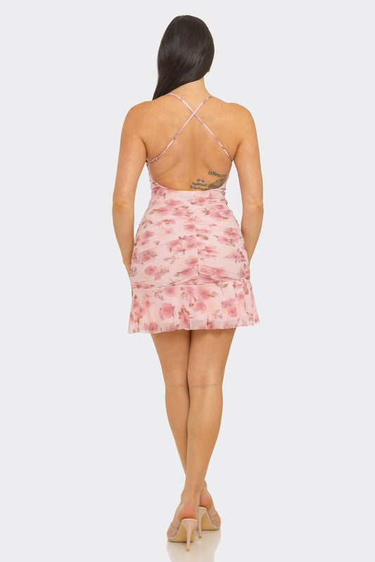 Sweet Bloom Cowl Neck - Date Night Mini Dress - Pink DRESS for women Vacation Outfits Birthday Dresses Going Out Looks