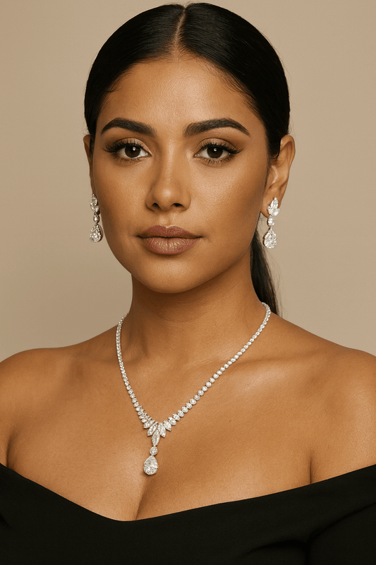 Teardrop Drop Marquise CZ Stone Cluster Link Rhinestone Paved Necklace - Silver for women Vacation Outfits Birthday Dresses Going Out Looks