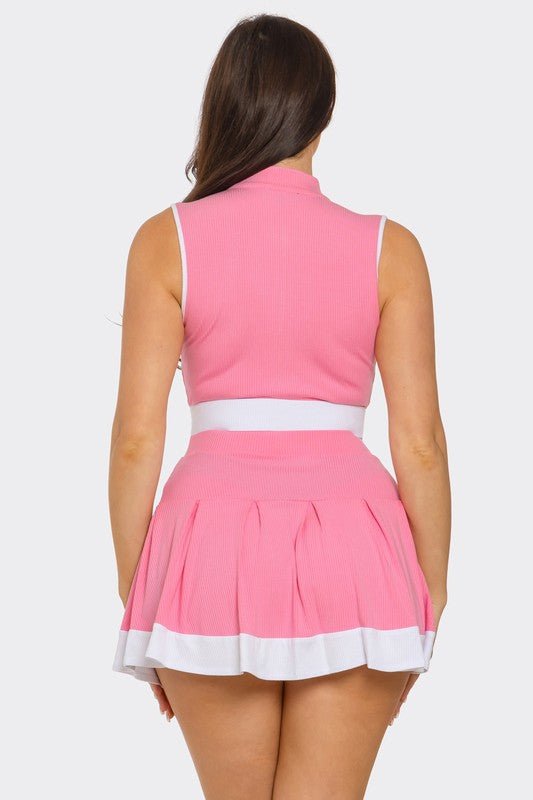 The Blush Court Crop Top And Pleated Mini Skirt Set - Pink outfit for women Vacation Outfits Birthday Dresses Going Out Looks