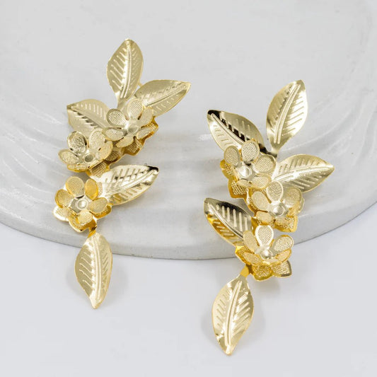 Tropical Flower Drop 18K Gold Plated Earrings - Gold for women Vacation Outfits Birthday Dresses Going Out Looks