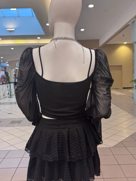Valeria Puff Sleeve Mesh Whimsigoth Long Sleeve Top - S top for women Vacation Outfits Birthday Dresses Going Out Looks