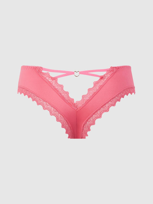Vera Micro & Lace Heart Charm Valentine Panties - Cheeky Fit with Whimsical Charm Detail - L for women Vacation Outfits Birthday Dresses Going Out Looks