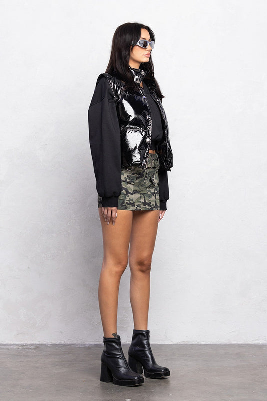 Vinyl Glossy Puffer Vest | Trendy Streetwear Outerwear - Black for women Vacation Outfits Birthday Dresses Going Out Looks