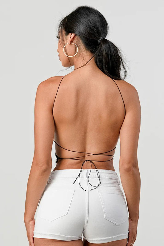 Vyxen Rhinestone Butterfly Halter Top – Sparkly Festival & Going Out Top for Women - Black Crop Top for women Vacation Outfits Birthday Dresses Going Out Looks
