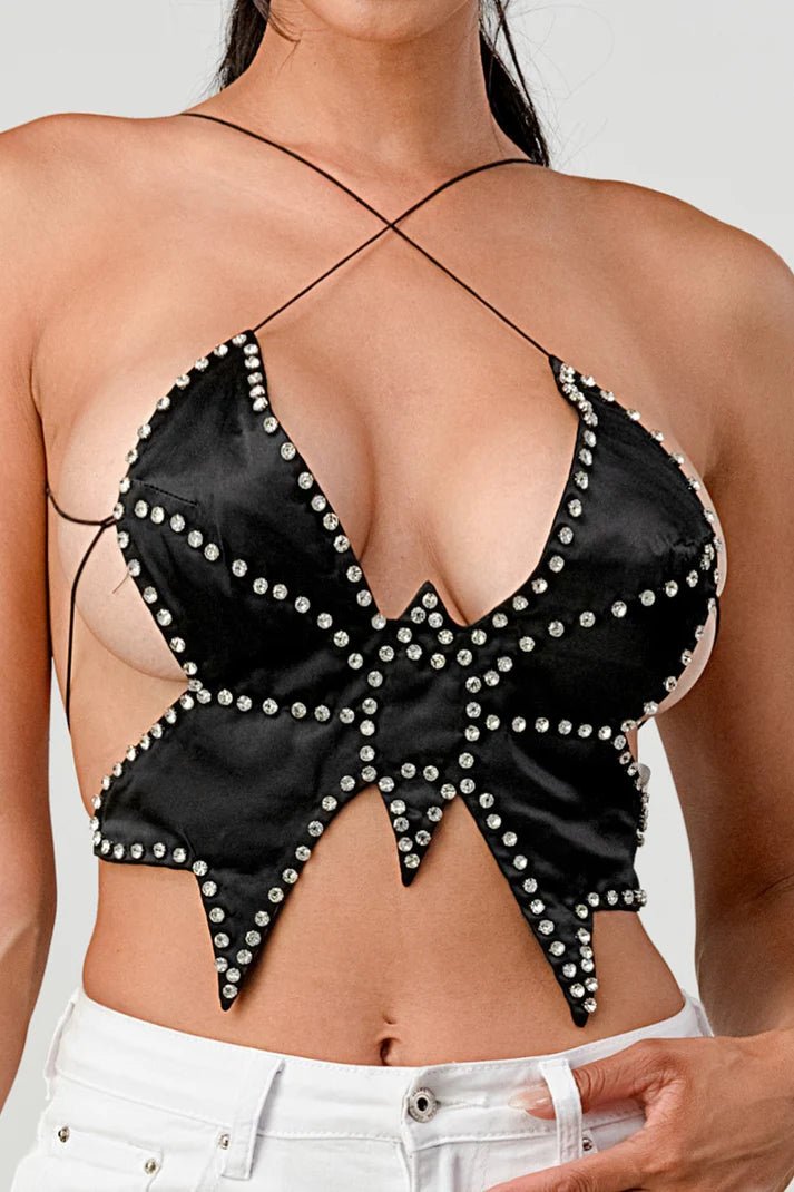 Vyxen Rhinestone Butterfly Halter Top - Blaire Shops