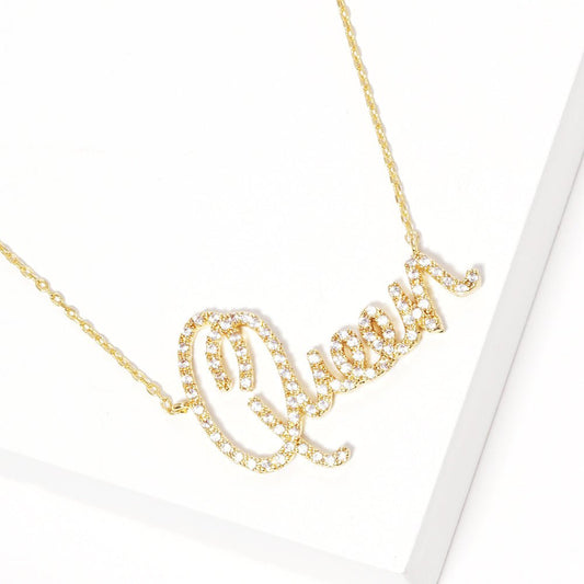 White Gold Dipped CZ Queen Message Pendant Necklace - Gold for women Vacation Outfits Birthday Dresses Going Out Looks