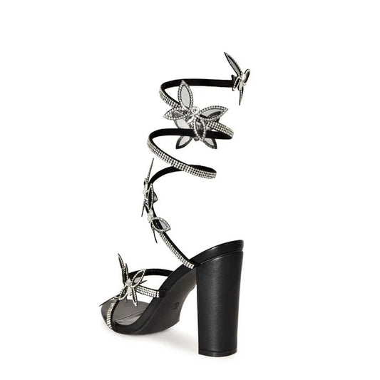 Wild Diva Butterfly Spiral Coil Wrap Around Block Heels - Black SHOES for women Vacation Outfits Birthday Dresses Going Out Looks