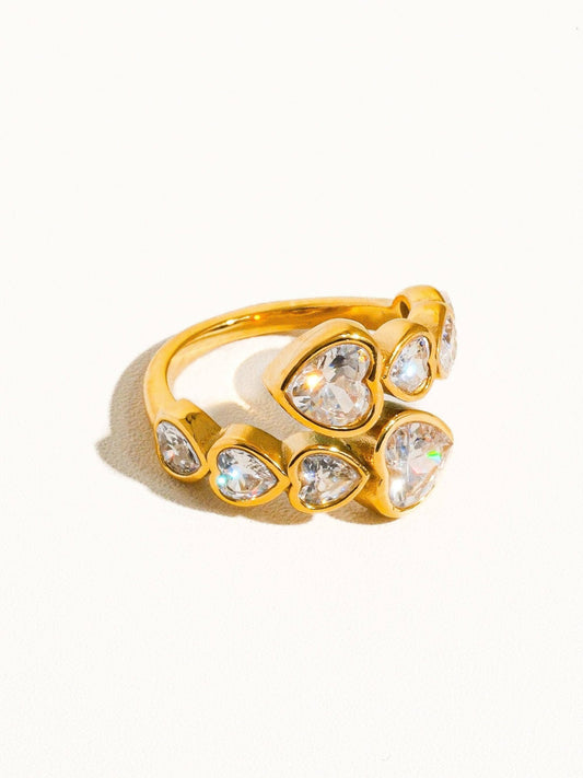 Wyatt 18K Gold Heart Ring with Non - Tarnish Finish and Sparkling Rhinestones - Yellow Gold RING for women Vacation Outfits Birthday Dresses Going Out Looks