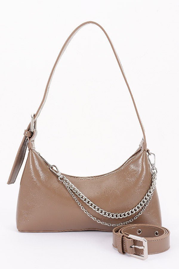 Yari Faux Leather Metal Chain Shoulder Bag - Blaire Shops