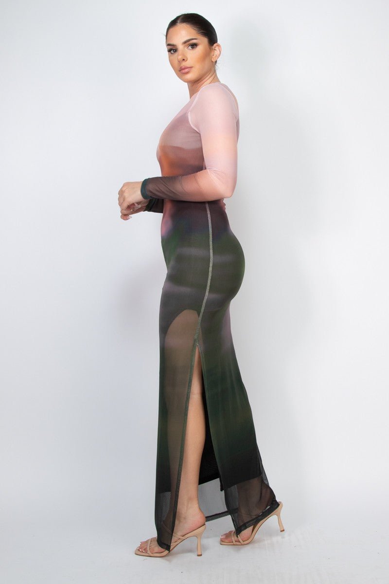 Zuri Long Sleeve Mesh Ombre Dress | Trendy Two - Layer Style - Blaire Shops