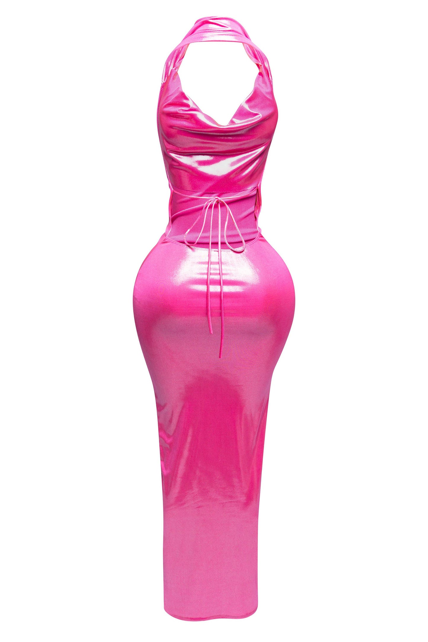 a women's pink dress with a halter neckline