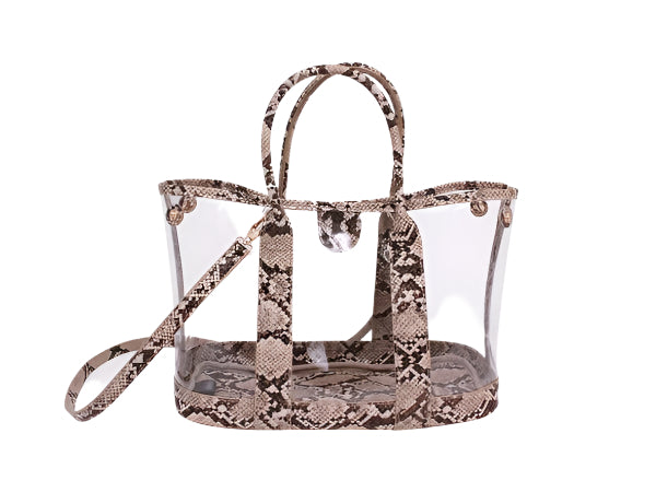 a handbag with a snake skin pattern on it