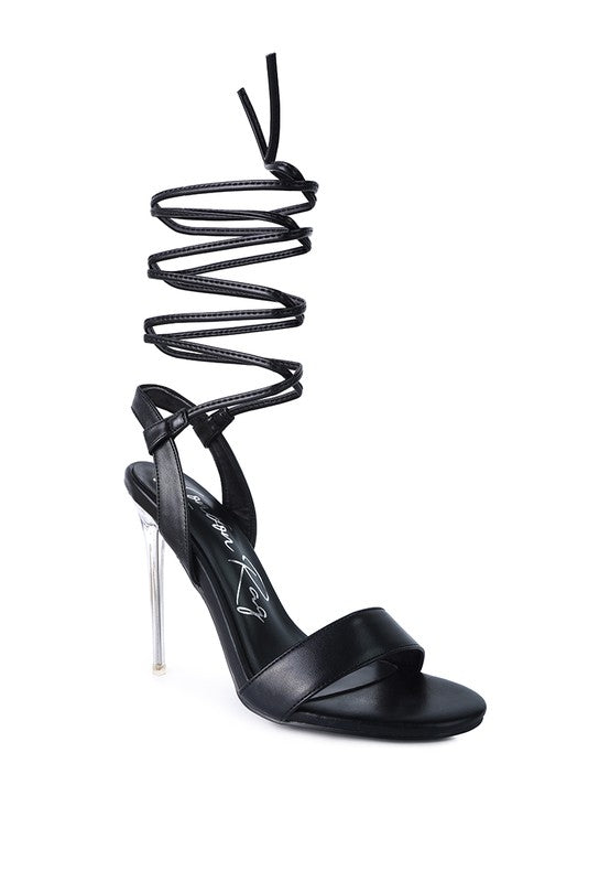 SHEENY CLEAR STILETTO LACE UP SANDAL