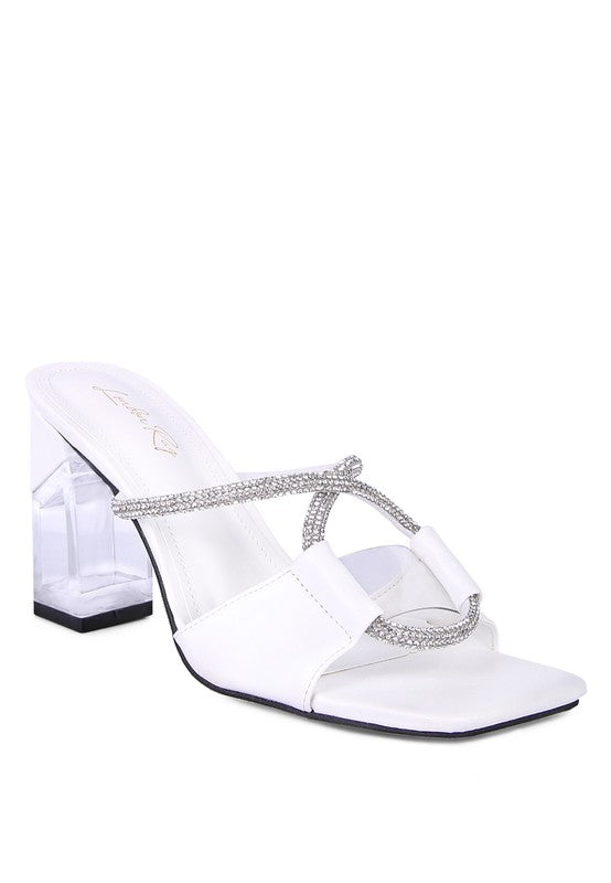 FINEAPPLE CRYSTAL LOOP MID HEEL SANDALS