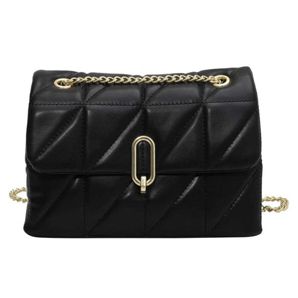 a black handbag with a gold chain