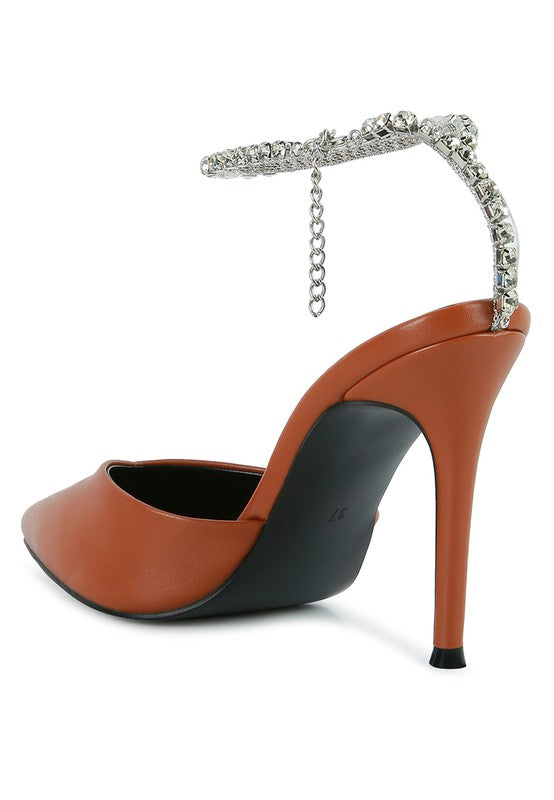 Joyce High Heeled Rhinestone Mule Sandals