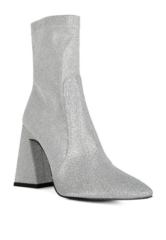 Hustlers Shimmer Block Heeled Ankle Boots