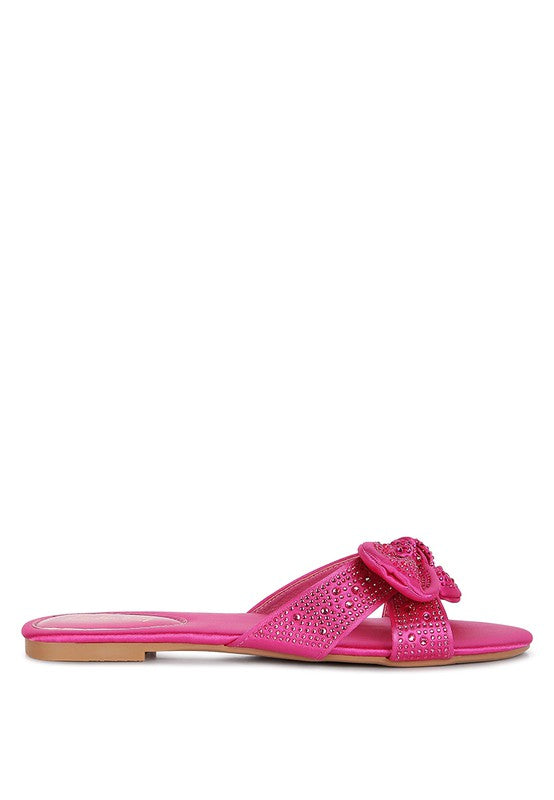 Fleurette Fushia Bow Flat Sandals