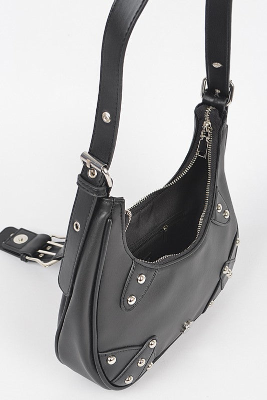 a black purse with a zipper on the side