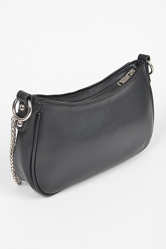 a black purse with a chain hanging from it