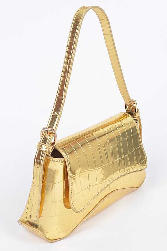 a gold purse on a white background