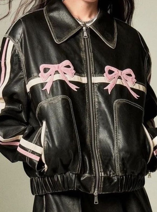 Sweet Bow Faux leather Biker Jacket