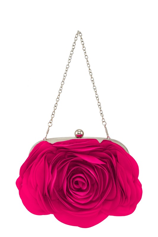 a pink purse with a rose on it