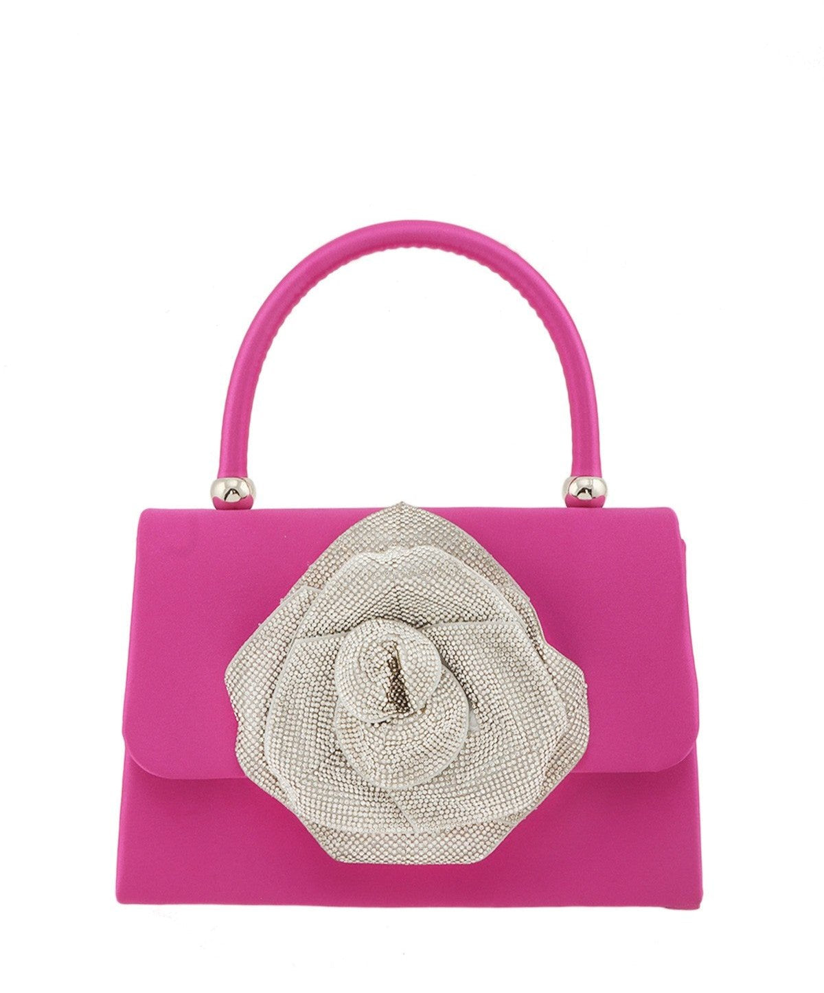 a pink purse with a flower on the front