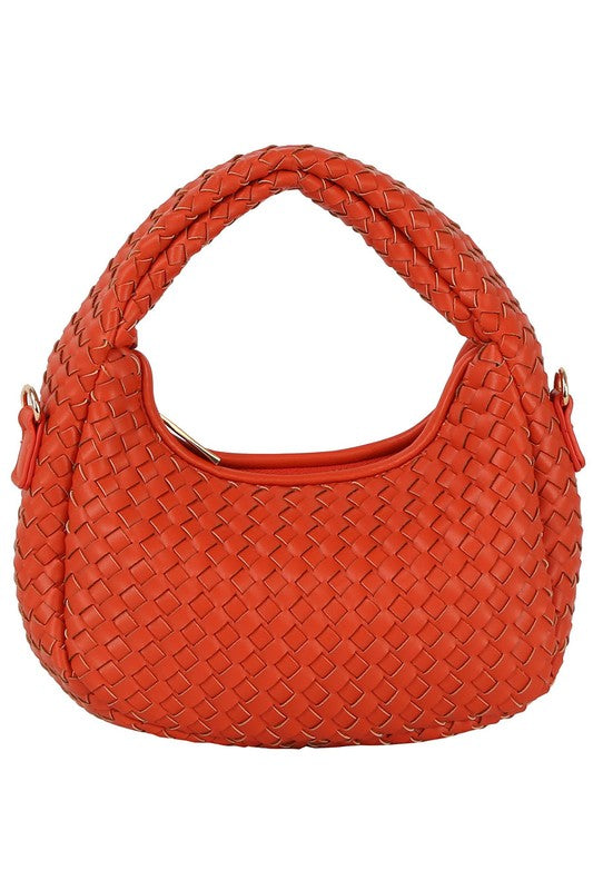 a red bag with a handle on it