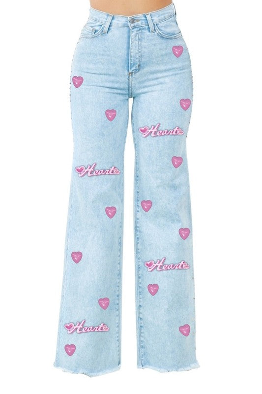 Valentines Hearts Wide Leg Denim Jean