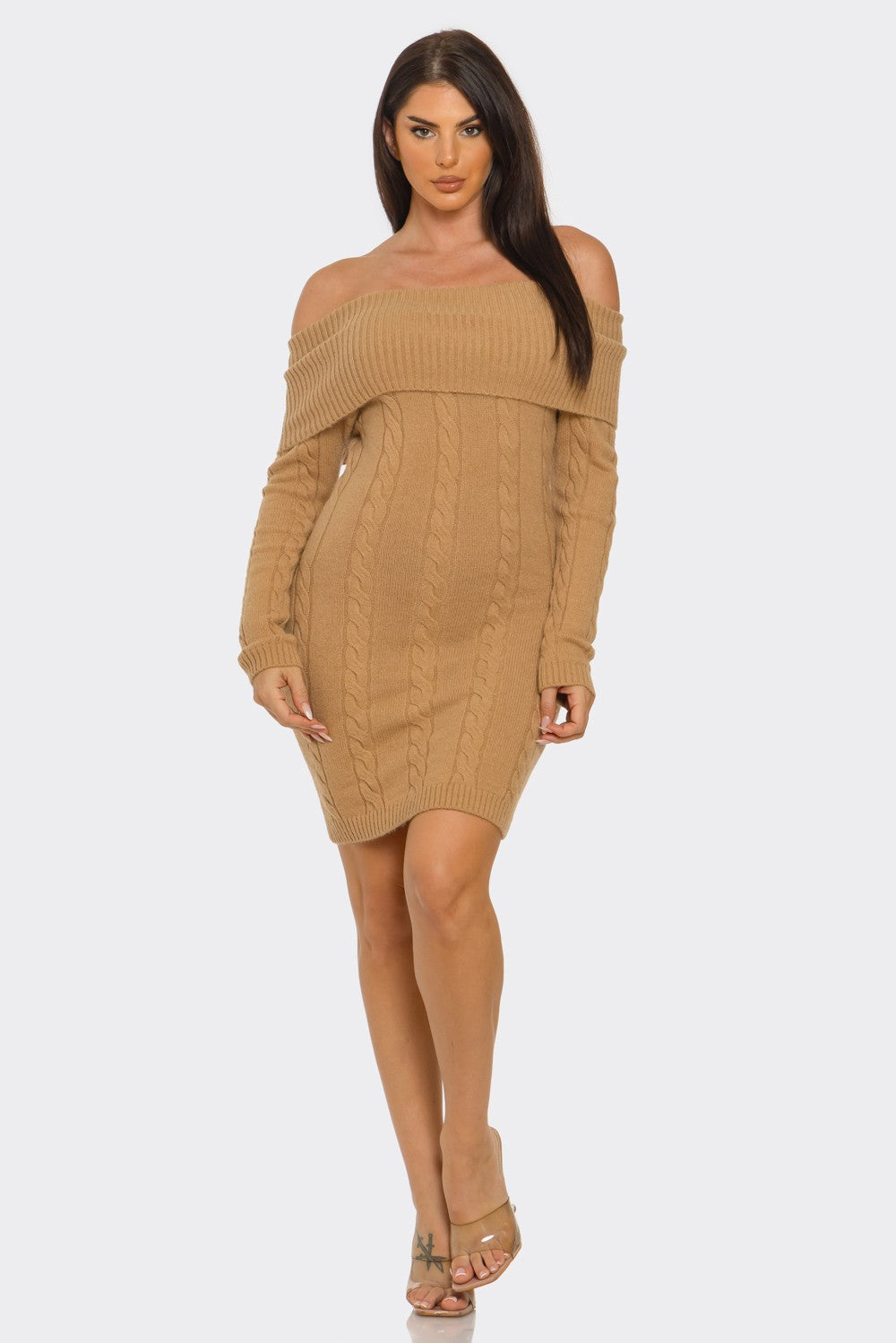 Robe pull à épaules dénudées avec liseré replié