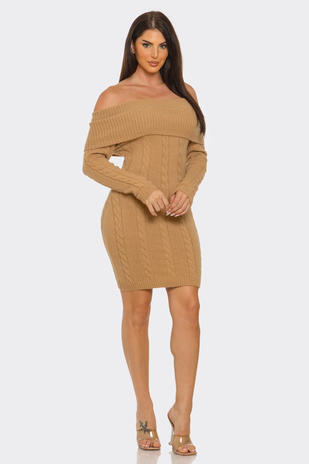 Robe pull à épaules dénudées avec liseré replié
