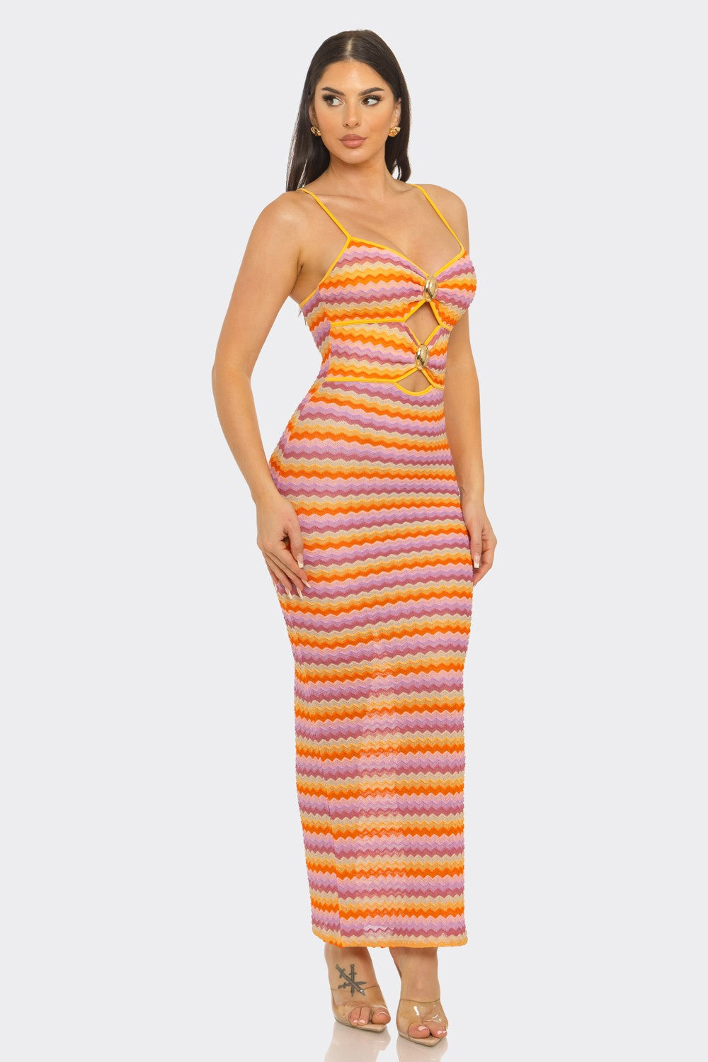 Sunset Riviera Crochet Cutout Maxi Dress
