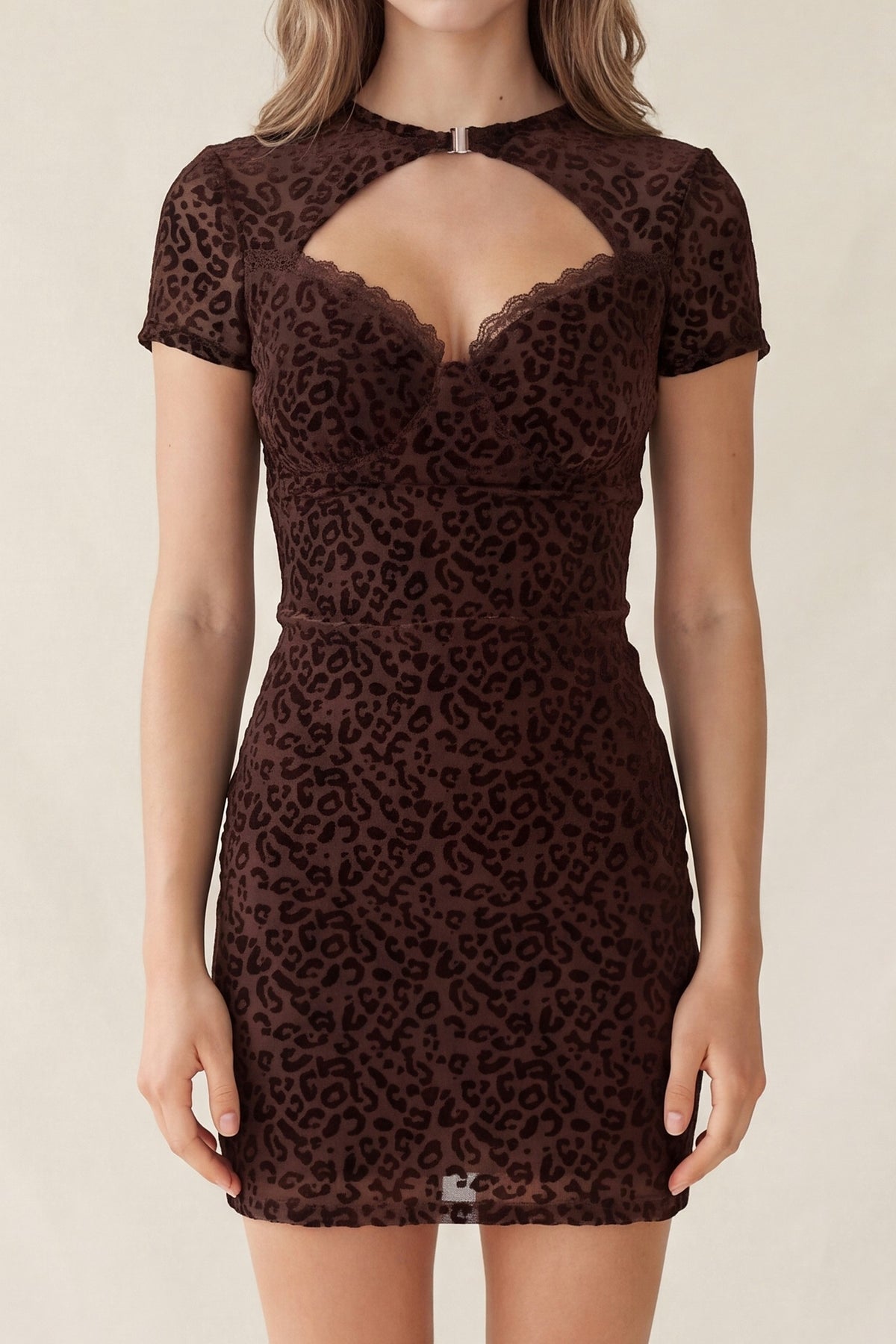 Leopard Diamond Keyhole Bodycon Mini Dress