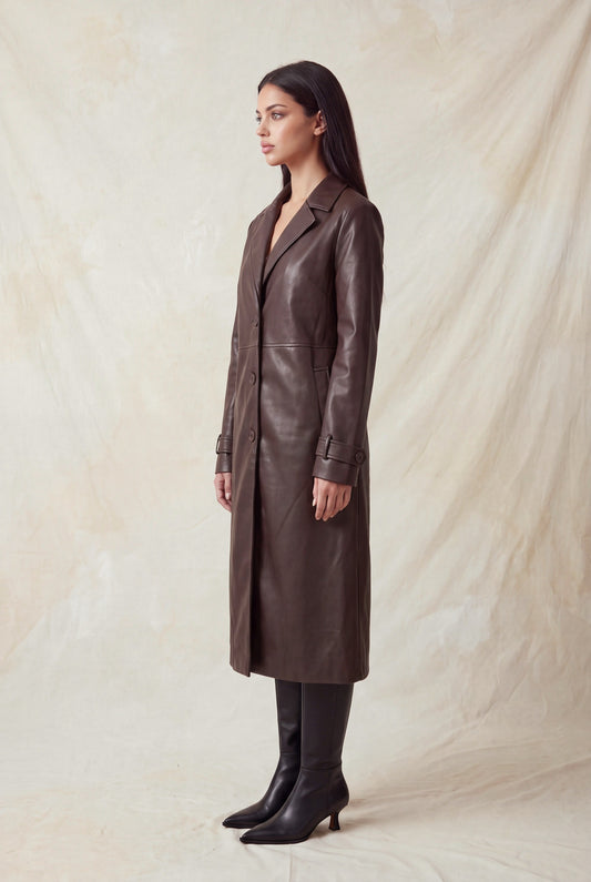 Vegan Leather Notch Longline Trench Coat