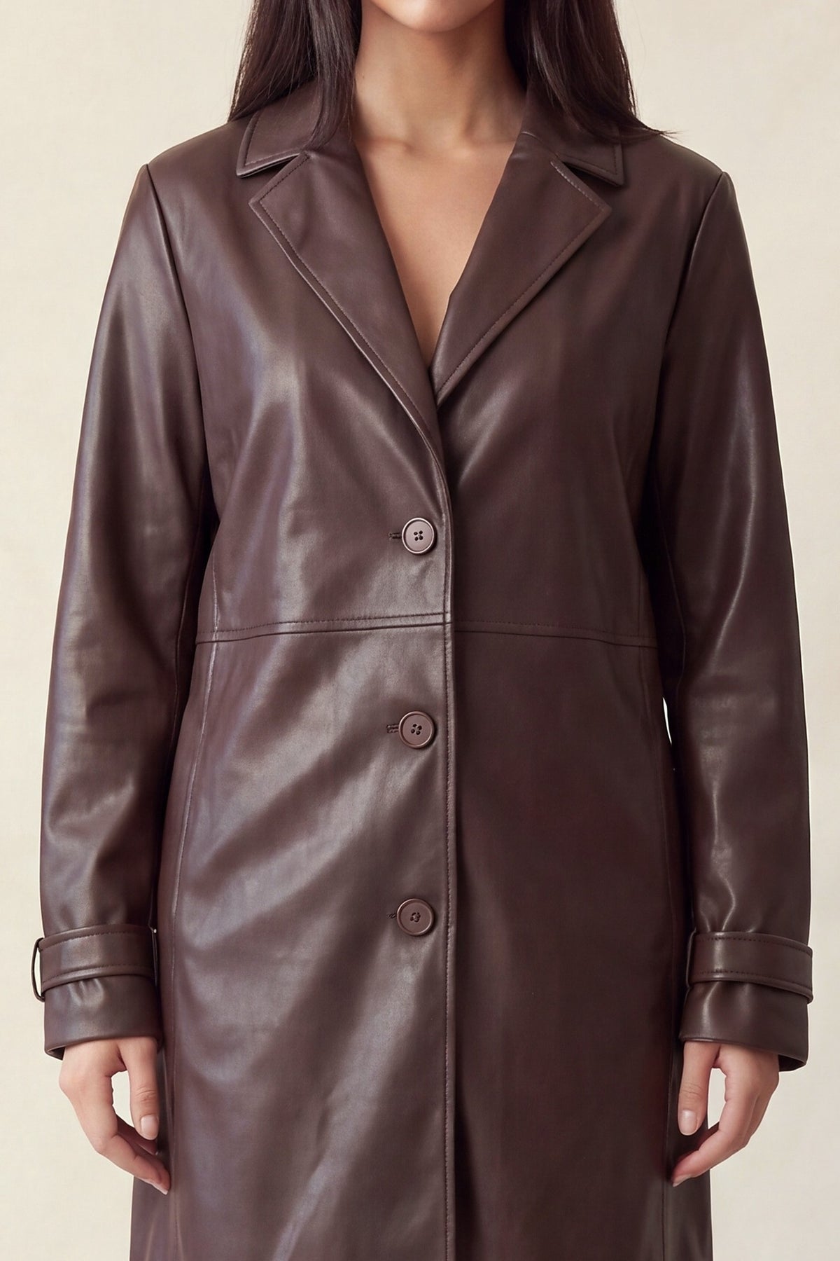 Vegan Leather Notch Longline Trench Coat