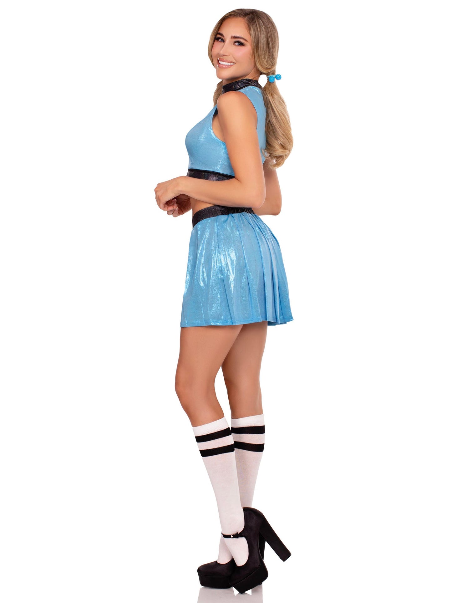 3 PC Super Sweetie Costume, Includes Shimmer Crop Top with Mesh Heart Panel, V - Front Skirt, and (2) Hair Ties - S Costume for women Vacation Outfits Birthday Dresses Going Out Looks
