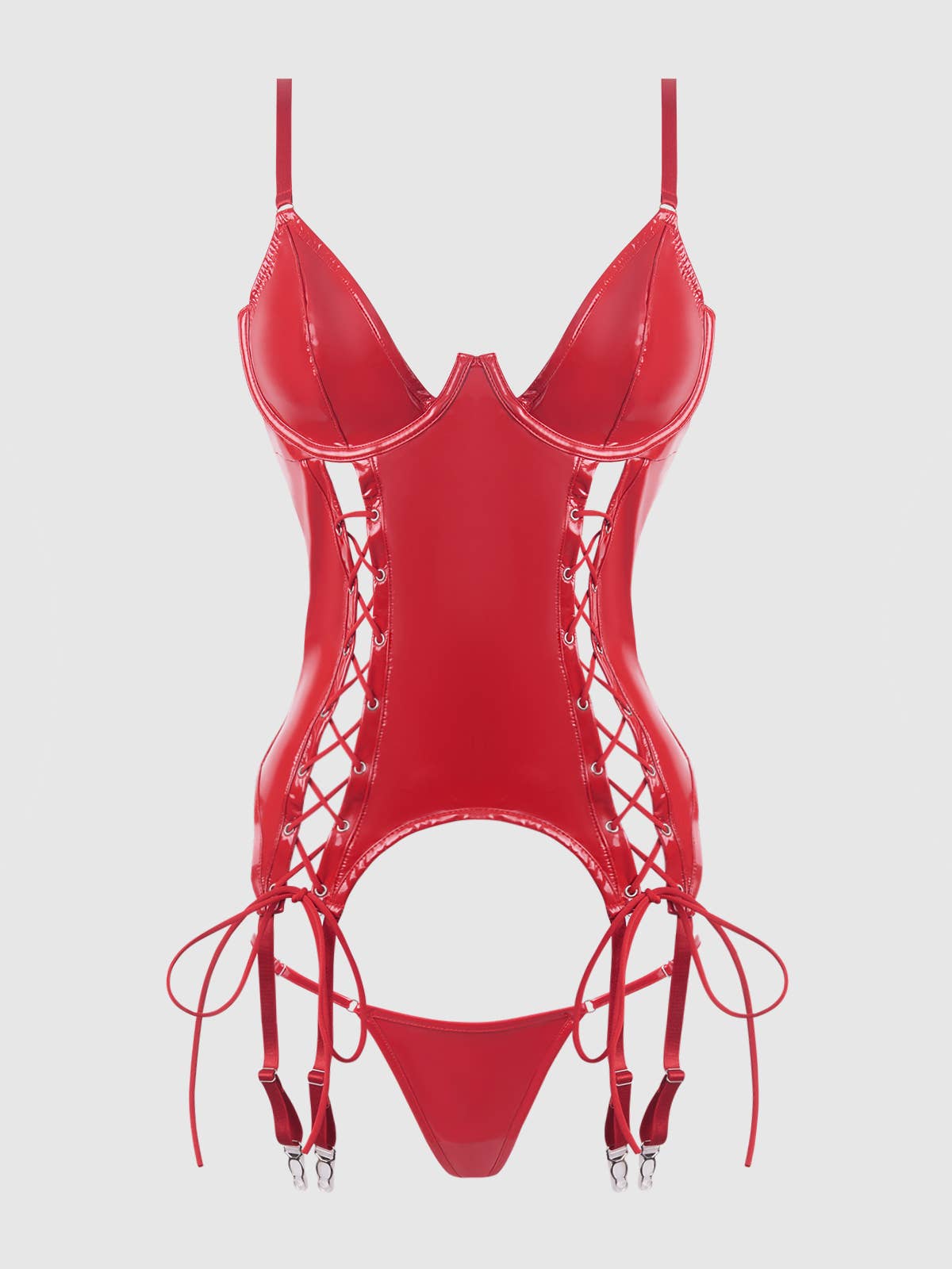 a red lingerie with straps and a halter