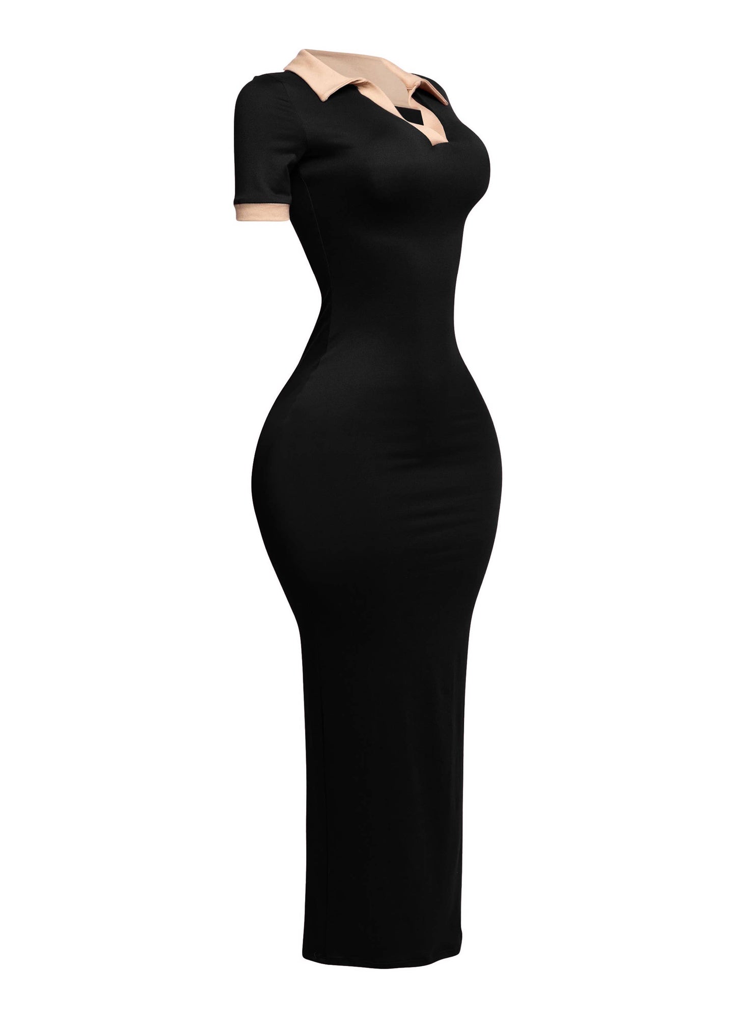 a black dress with a cut out neckline