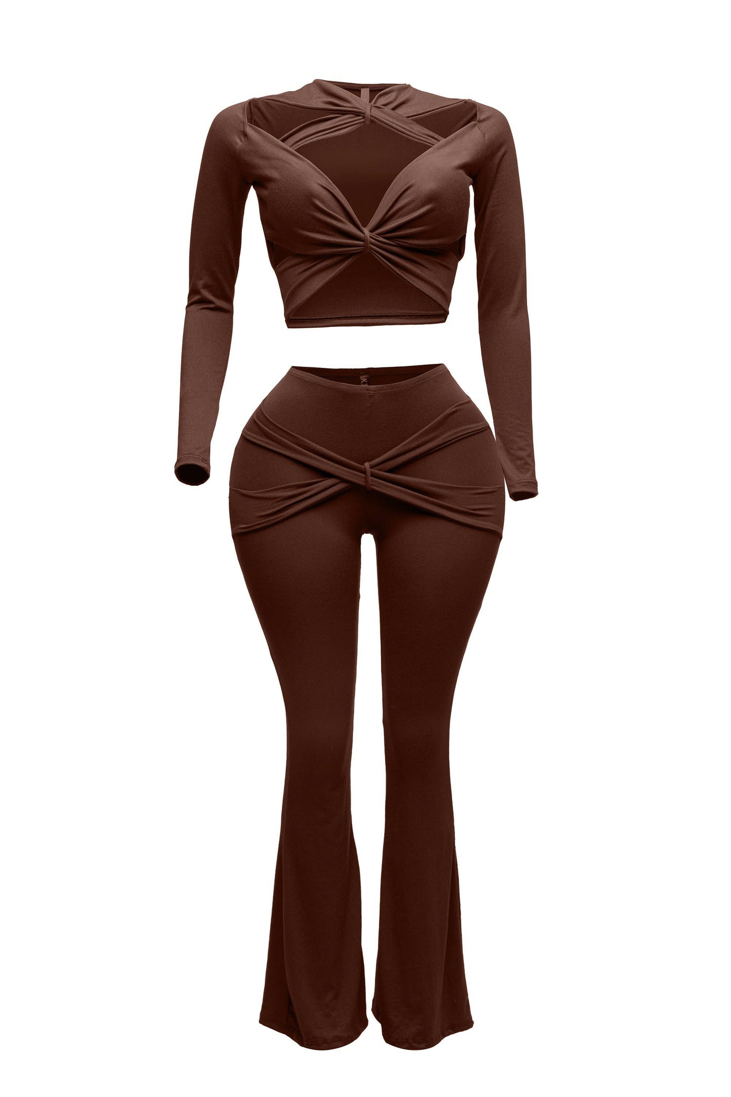 a women's two piece top and pants set