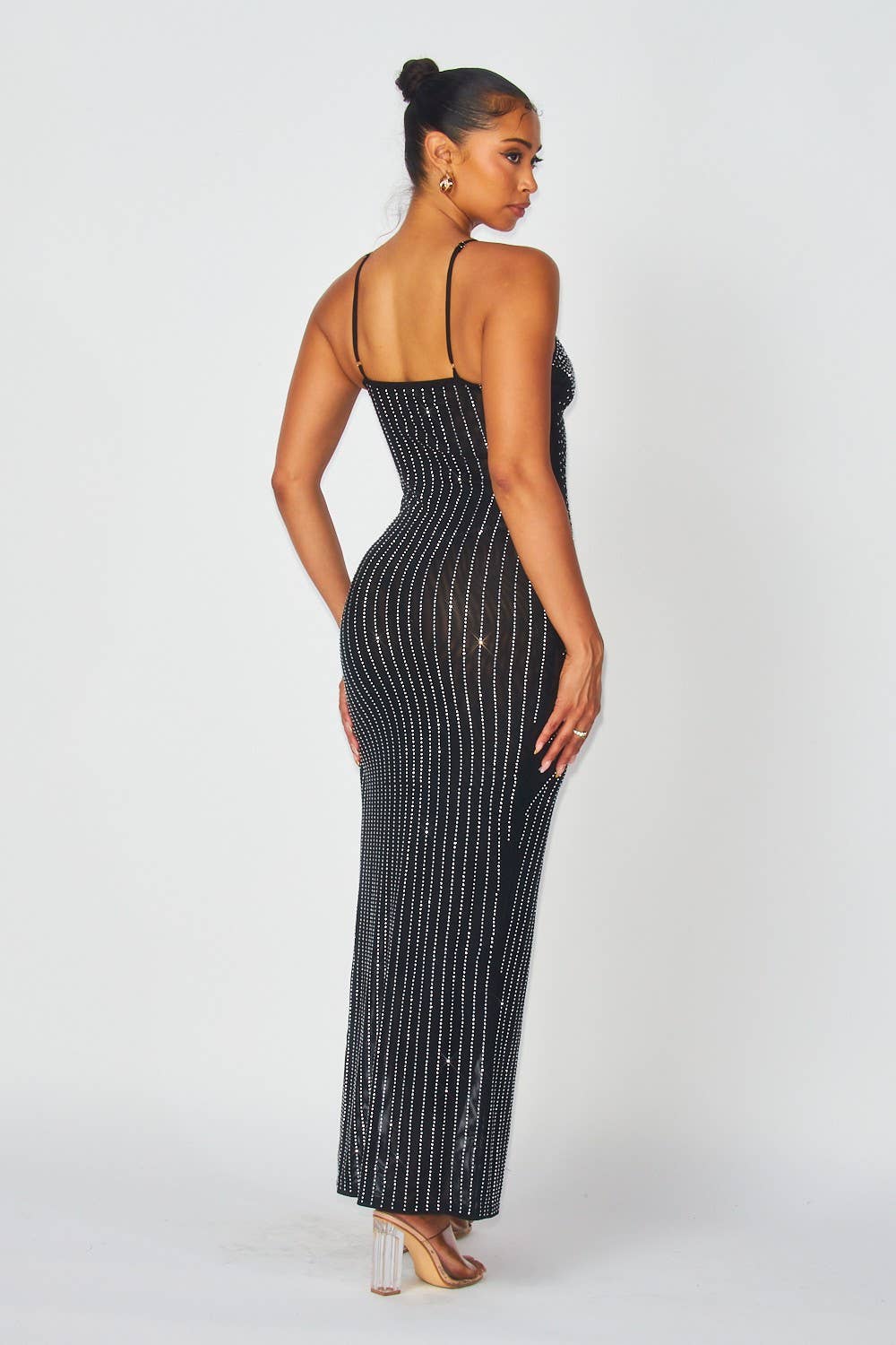 Megan LUXE Show Stopper Rhinestone Detail Maxi Mesh Dress