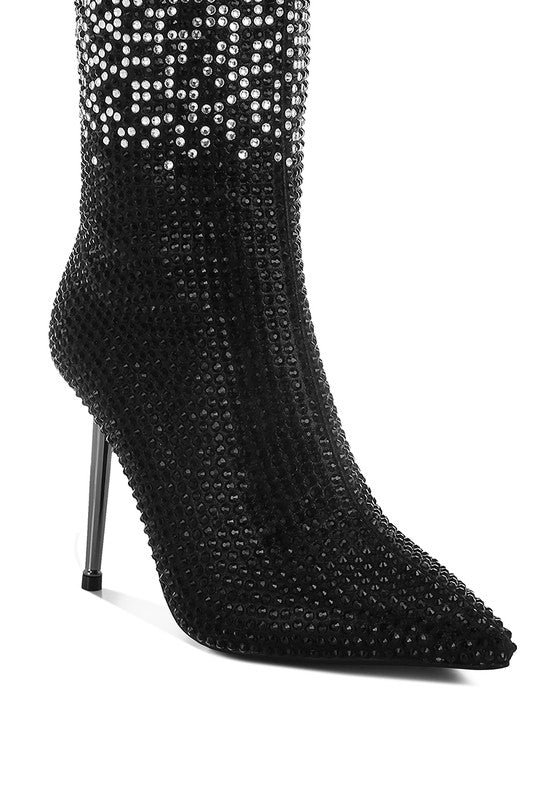 Orymple Shiny Rhinestone Studded Calf Boots