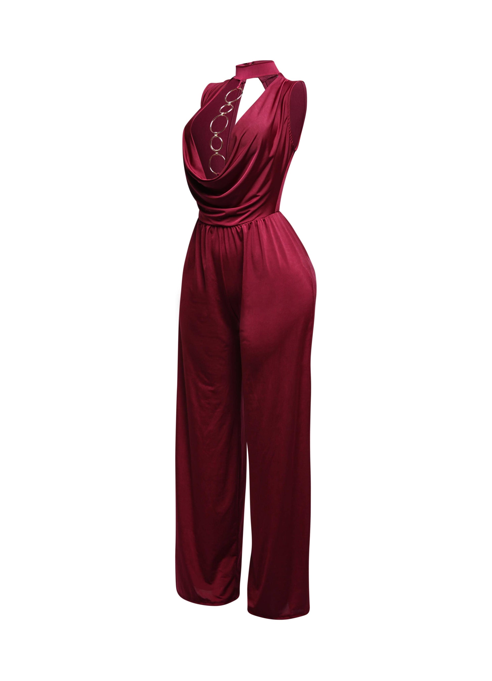 a women's jumpsuit with a halter neckline