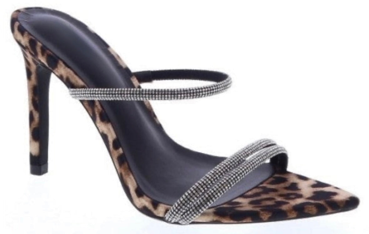 Leopardesse Jeweled pointy toe Stiletto Slides