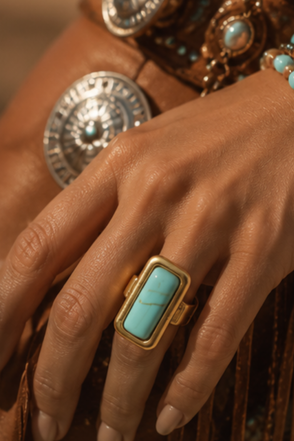 Bold Rectangular Natural Stone Stretch Ring