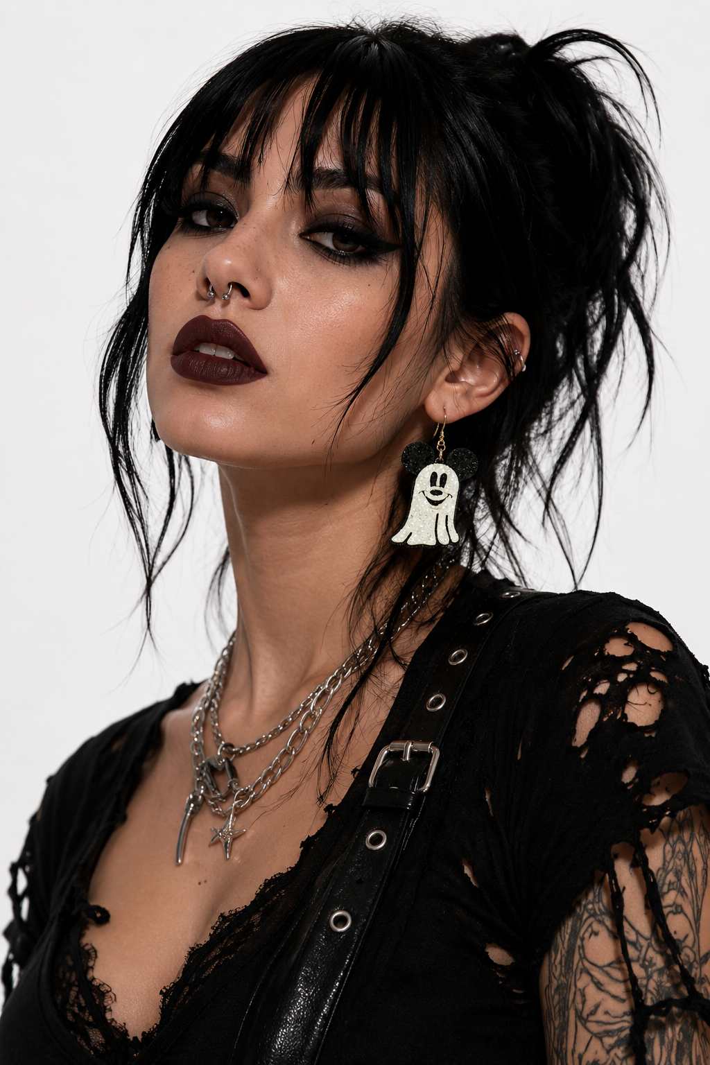 Boucles d'oreilles pendantes fantômes souris amusantes d'Halloween pailletées