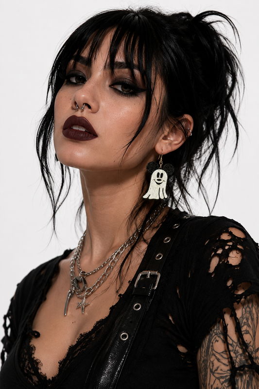 Boucles d'oreilles pendantes fantômes souris amusantes d'Halloween pailletées