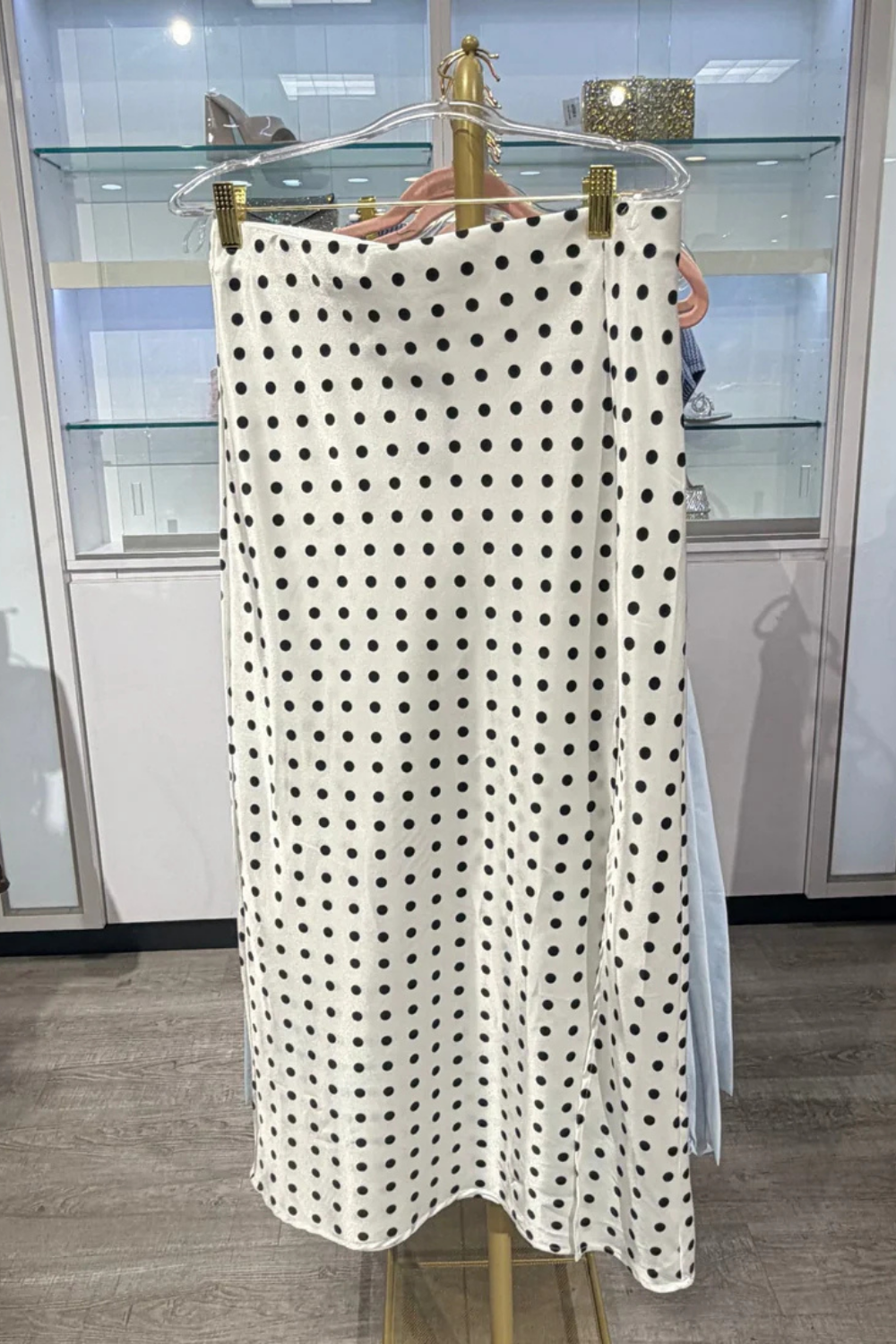 Polka Dot Satin Midi Slip Skirt