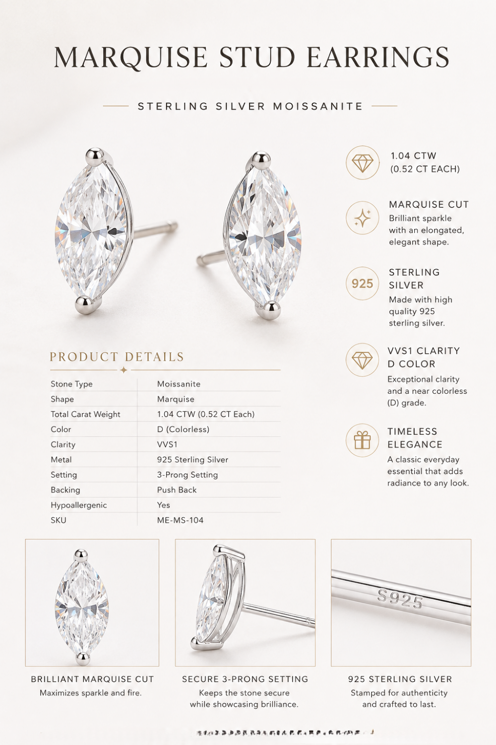 Celeste Marquise Moissanite Stud Earrings